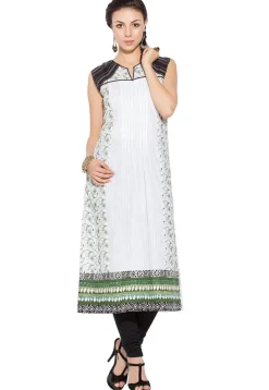 Embroidered Cotton Long Kurta in White
