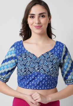 Embroidered Cotton Padded Blouse in Blue