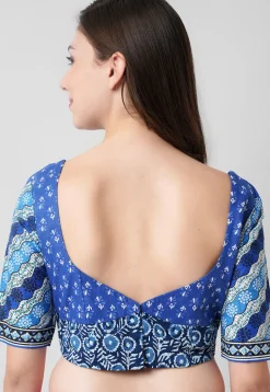 Embroidered Cotton Padded Blouse in Blue