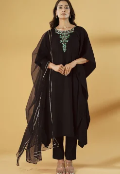 Embroidered Cotton Pakistani Suit in Black
