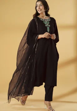 Embroidered Cotton Pakistani Suit in Black