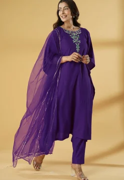 Embroidered Cotton Pakistani Suit in Purple
