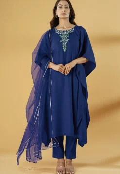 Embroidered Cotton Pakistani Suit in Blue