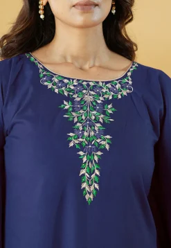 Embroidered Cotton Pakistani Suit in Blue