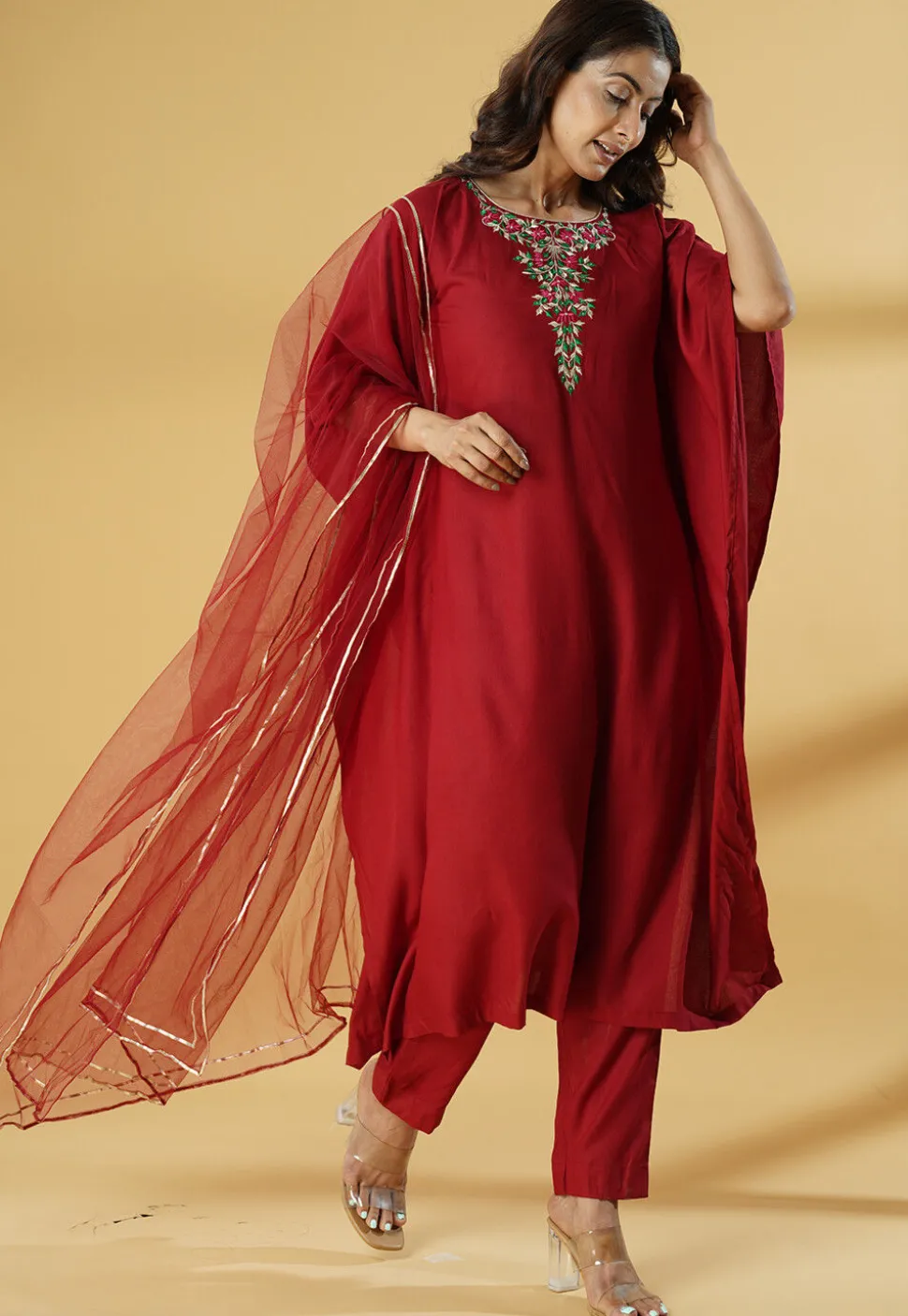 Embroidered Cotton Pakistani Suit in Maroon
