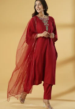 Embroidered Cotton Pakistani Suit in Maroon