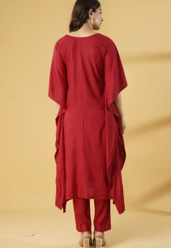 Embroidered Cotton Pakistani Suit in Maroon