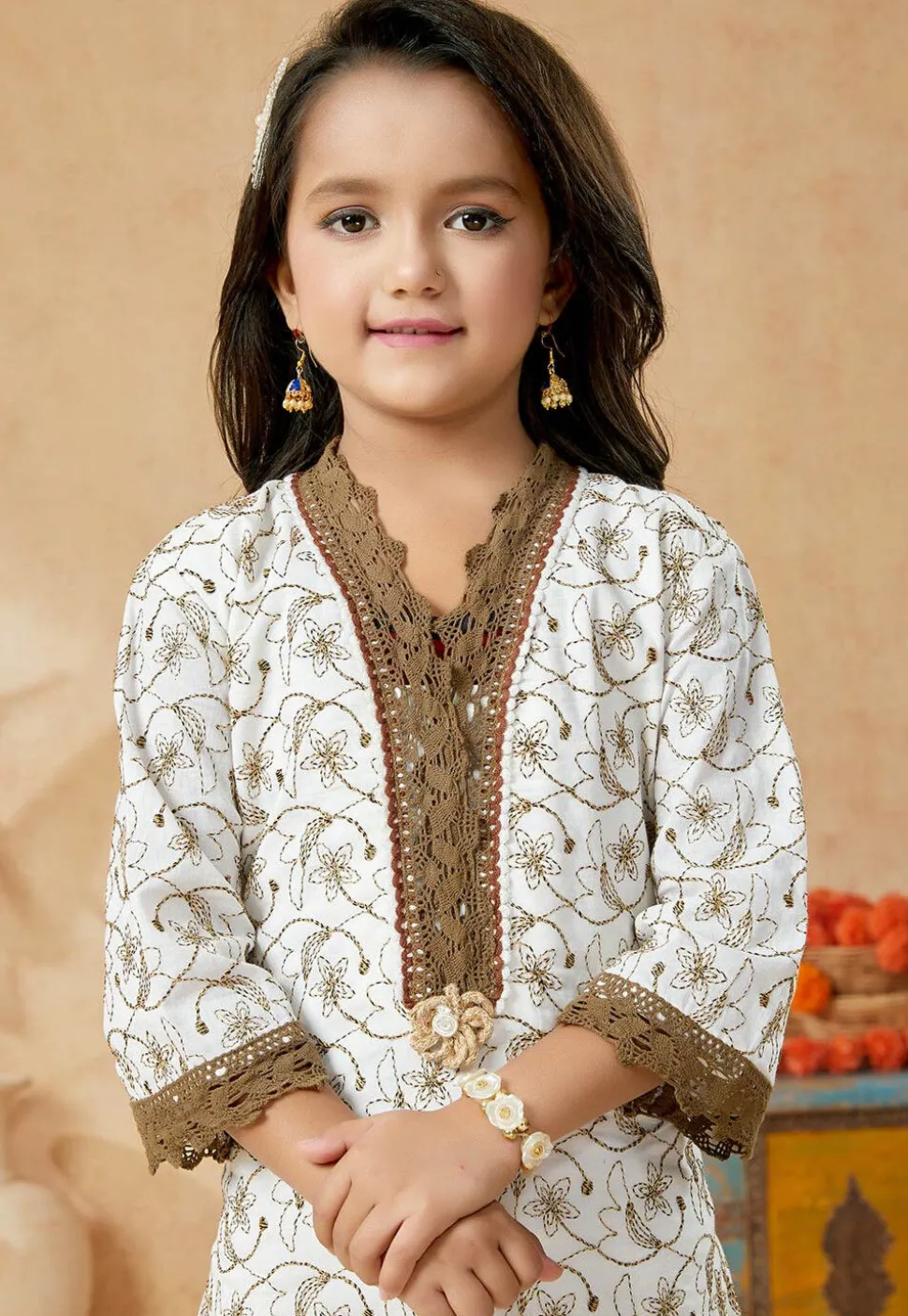 Embroidered Cotton Pakistani Suit in Off White