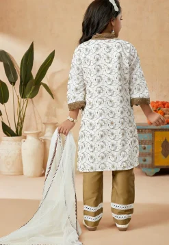 Embroidered Cotton Pakistani Suit in Off White