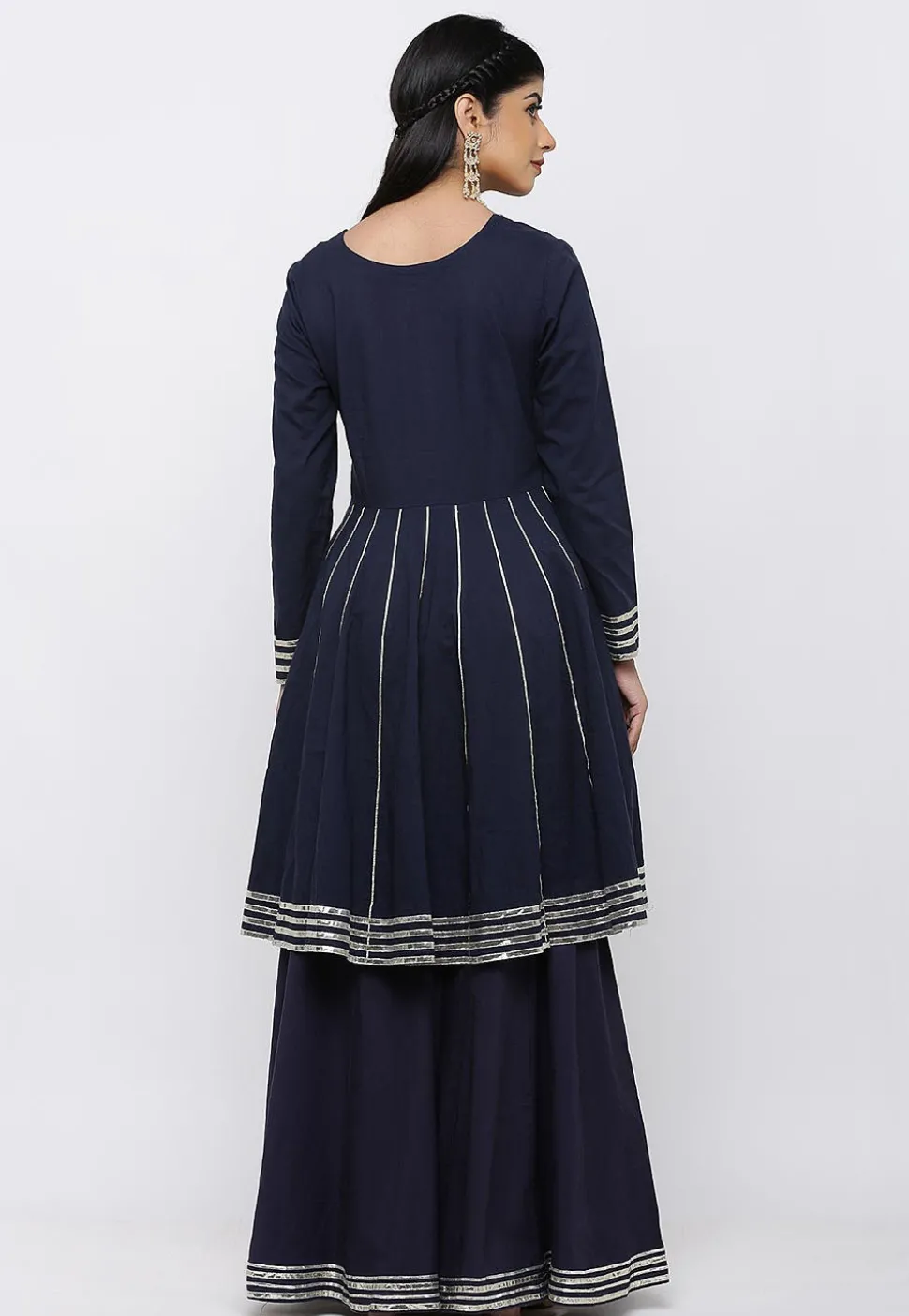 Embroidered Cotton Pakistani Suit in Navy Blue