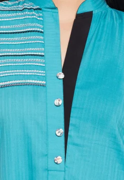 Embroidered Cotton Pakistani Suit in Sky Blue and Black
