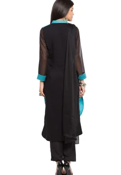 Embroidered Cotton Pakistani Suit in Sky Blue and Black