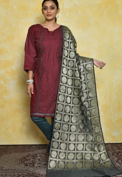 Embroidered Cotton Pakistani Suit in Maroon
