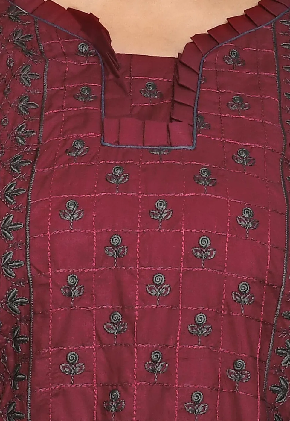 Embroidered Cotton Pakistani Suit in Maroon