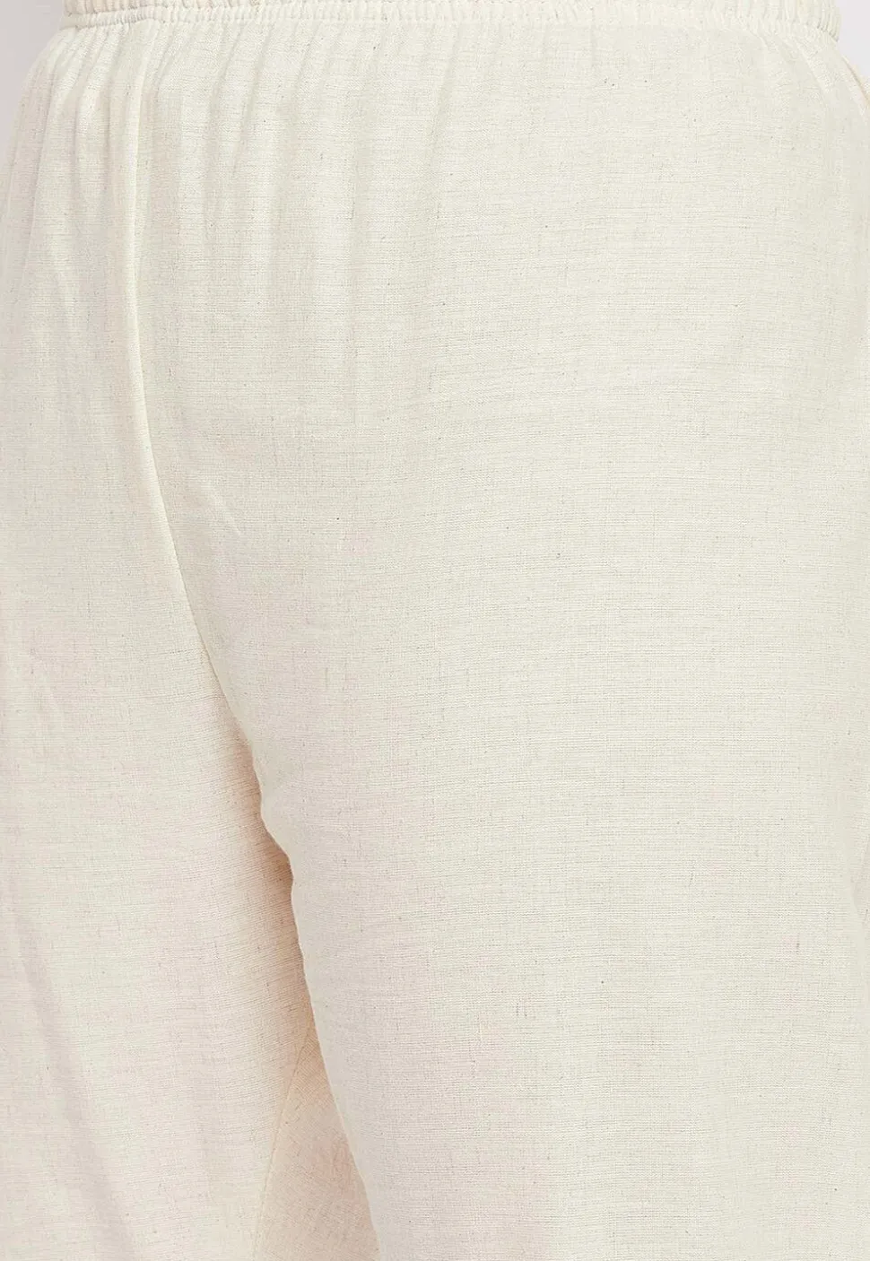 Embroidered Cotton Pant in Light Beige