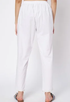 Embroidered Cotton Pant in White