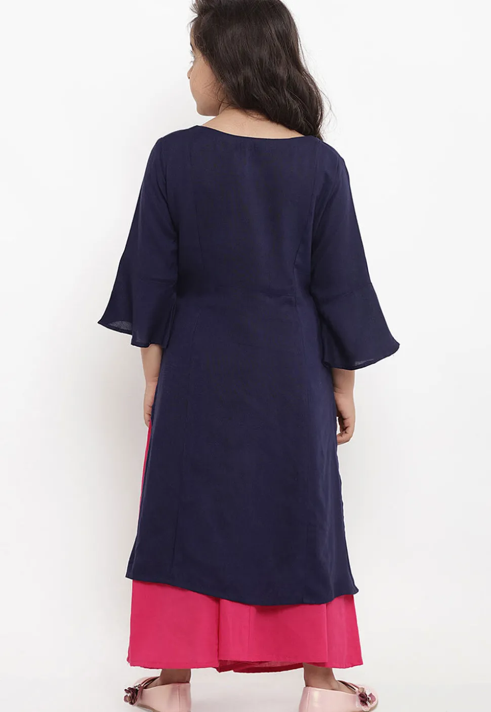 Embroidered Cotton Rayon Straight Kurta Set in Navy Blue