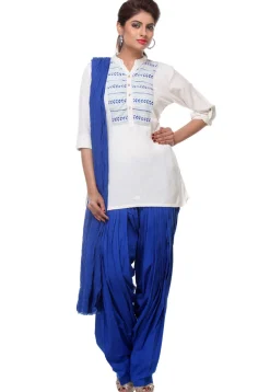 Embroidered Cotton Rayon Punjabi Suit in White