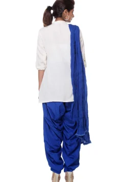 Embroidered Cotton Rayon Punjabi Suit in White