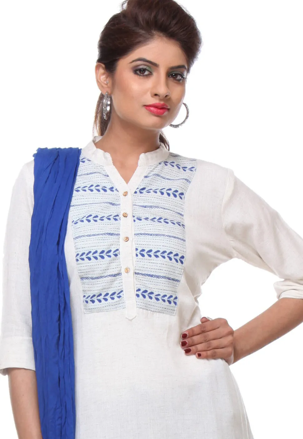 Embroidered Cotton Rayon Punjabi Suit in White