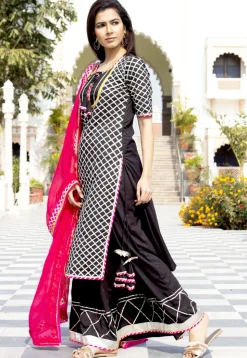 Embroidered Cotton Rayon Pakistani Suit in Black