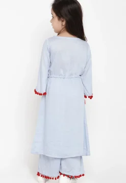 Embroidered Cotton Rayon A Line Kurta Set in Light Blue