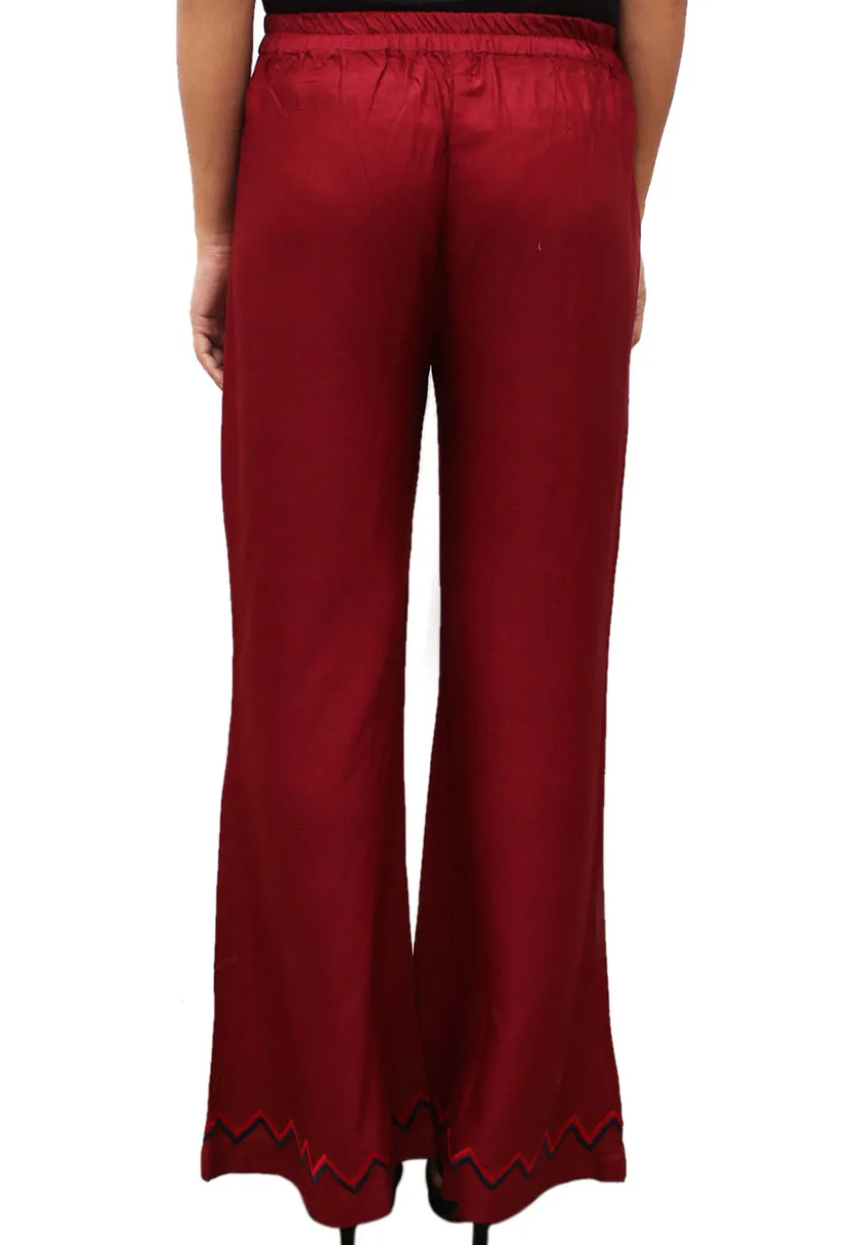 Embroidered Cotton Rayon Palazzo in Maroon
