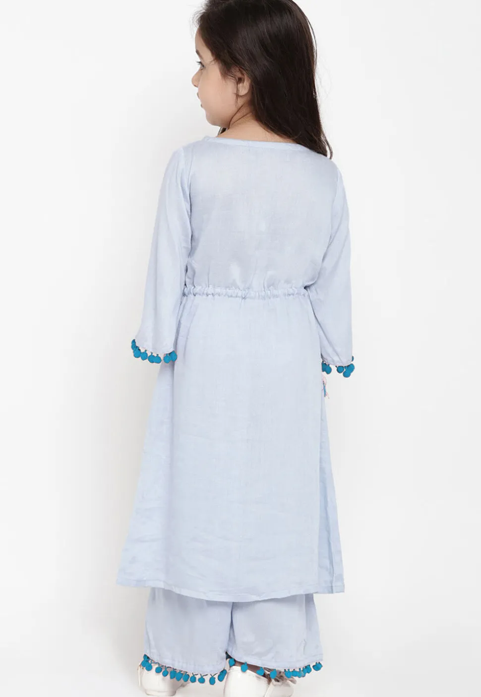 Embroidered Cotton Rayon A Line Kurta Set in Light Blue