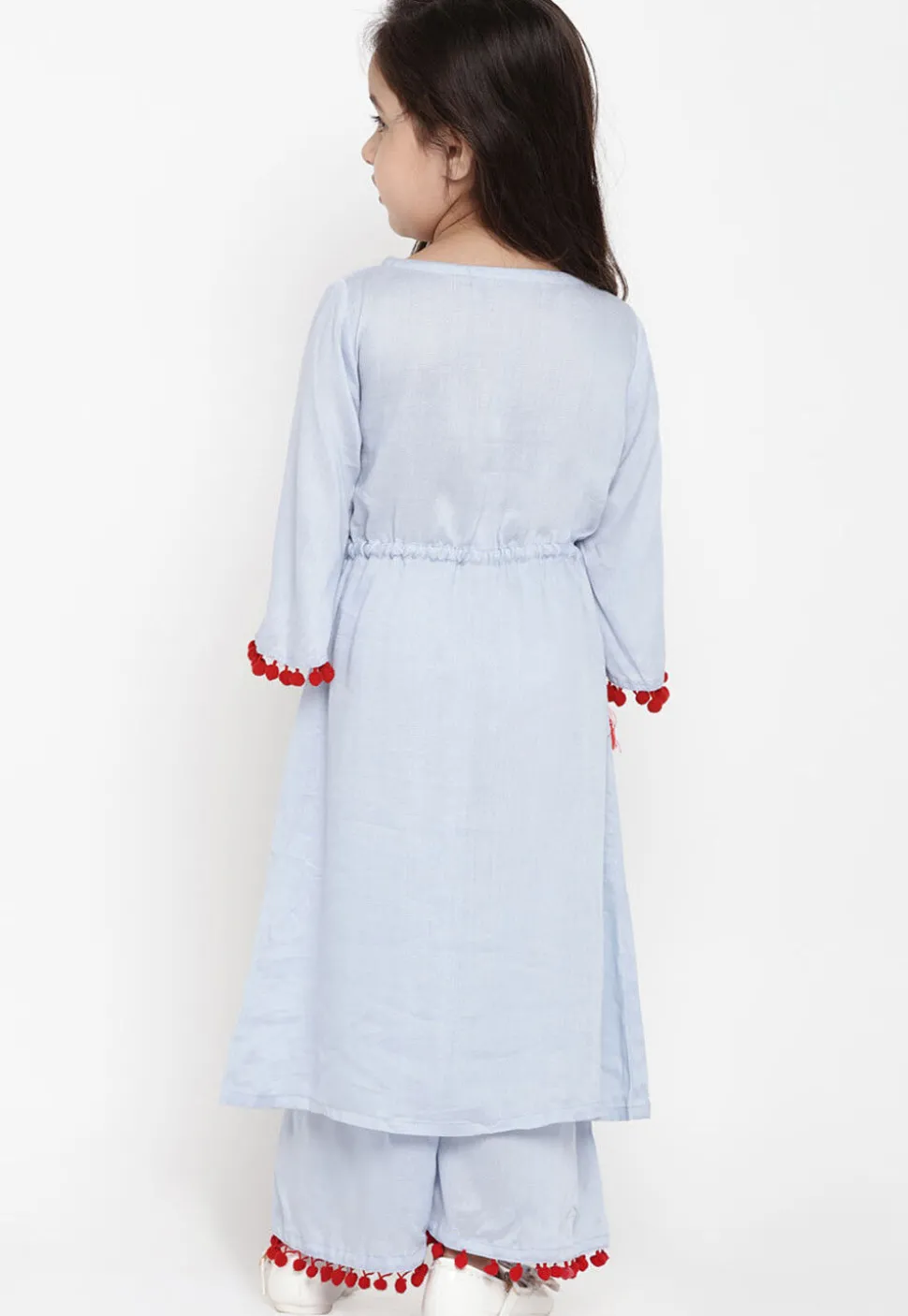 Embroidered Cotton Rayon A Line Kurta Set in Light Blue