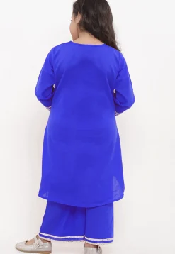 Embroidered Cotton Rayon A Line Kurta Set in Royal Blue