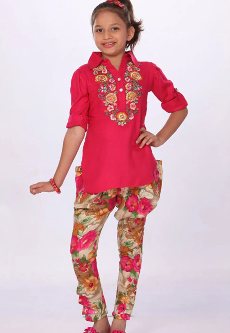 Embroidered Cotton Salwar Set in Red