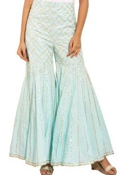 Embroidered Cotton Sharara in Sky Blue