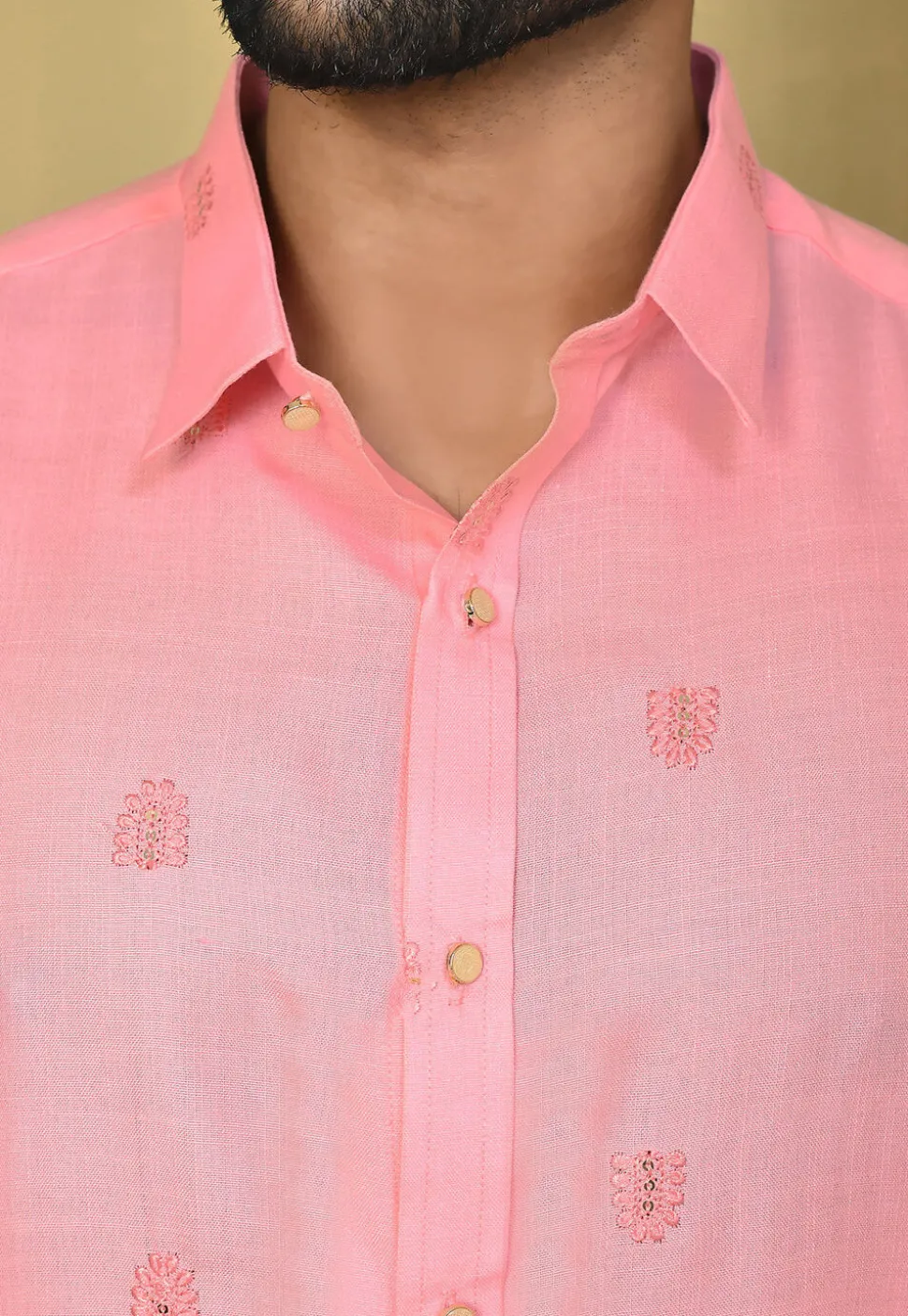 Embroidered Cotton Shirt in Pink