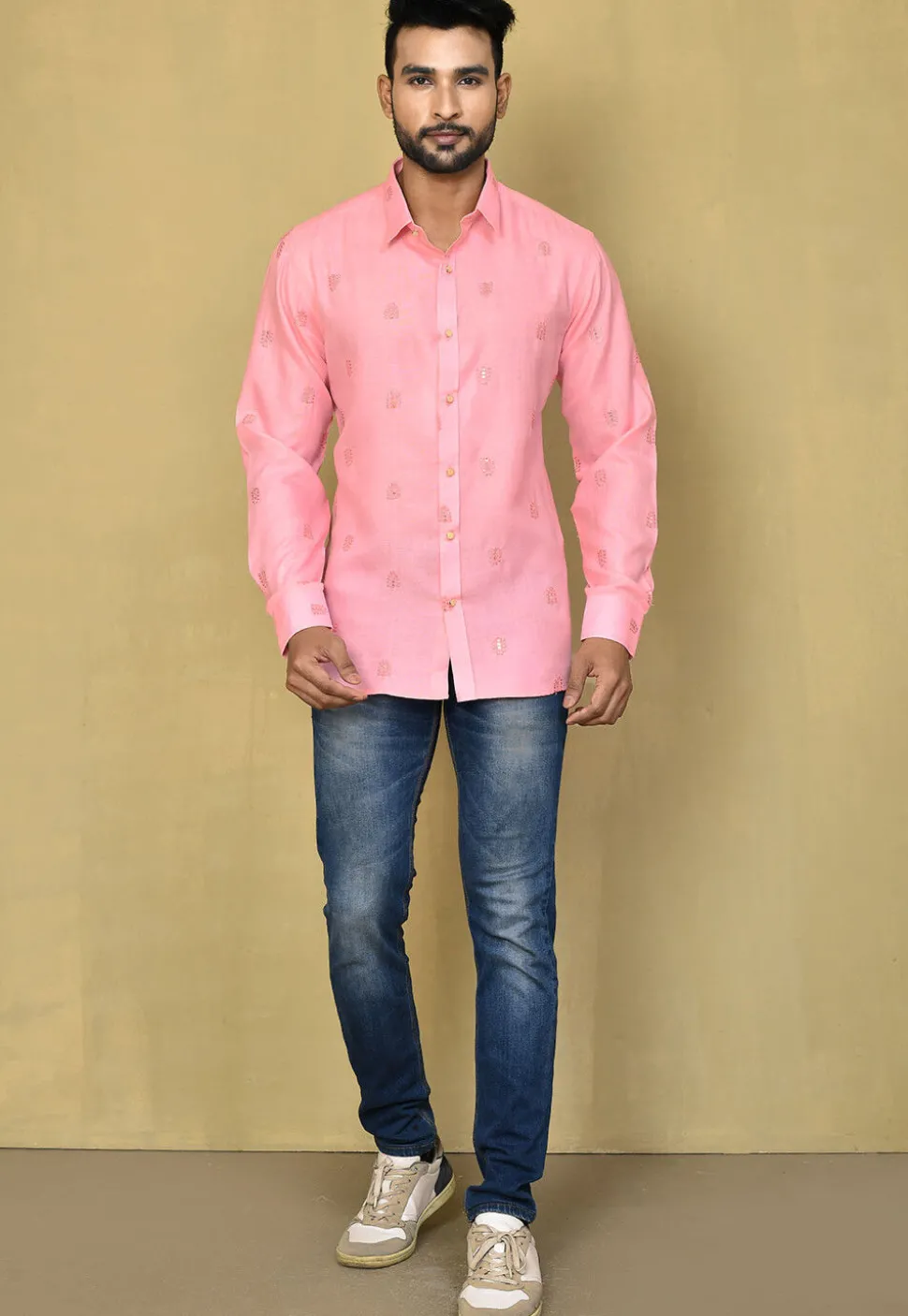 Embroidered Cotton Shirt in Pink