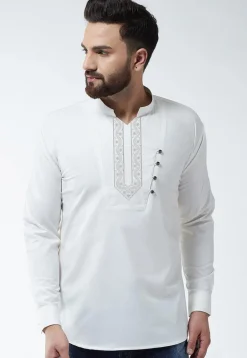 Embroidered Cotton Short Kurta in White
