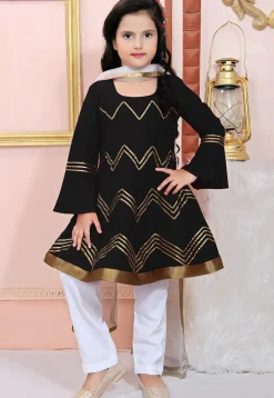 Embroidered Cotton Silk Anarkali Suit in Black