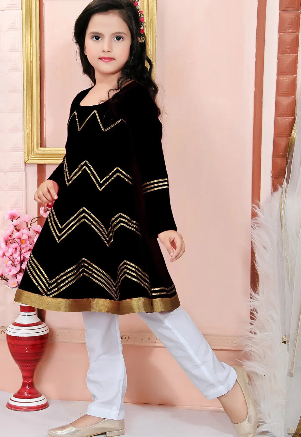 Embroidered Cotton Silk Anarkali Suit in Black