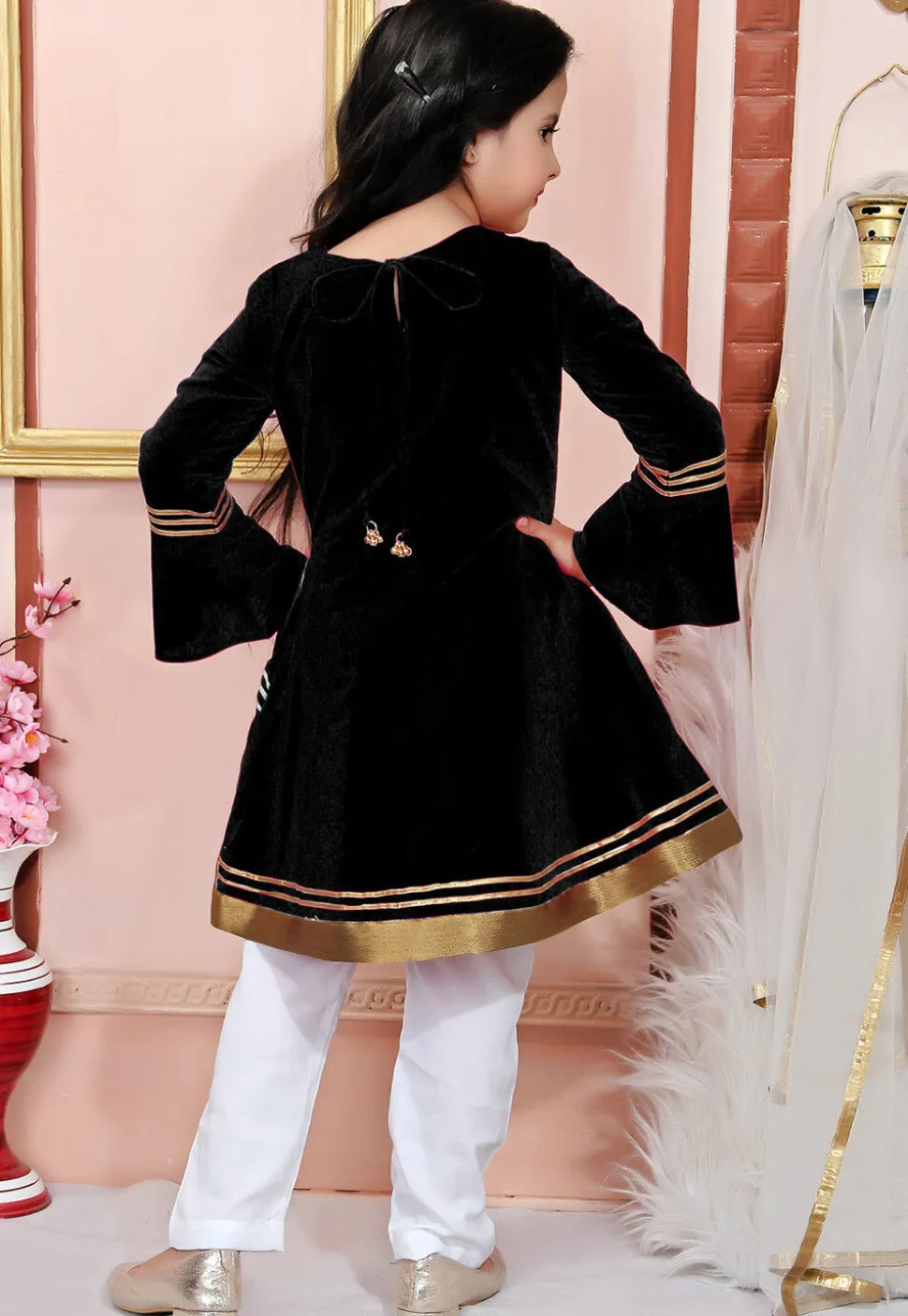 Embroidered Cotton Silk Anarkali Suit in Black