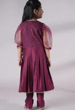Embroidered Cotton Silk A Line Suit in Purple