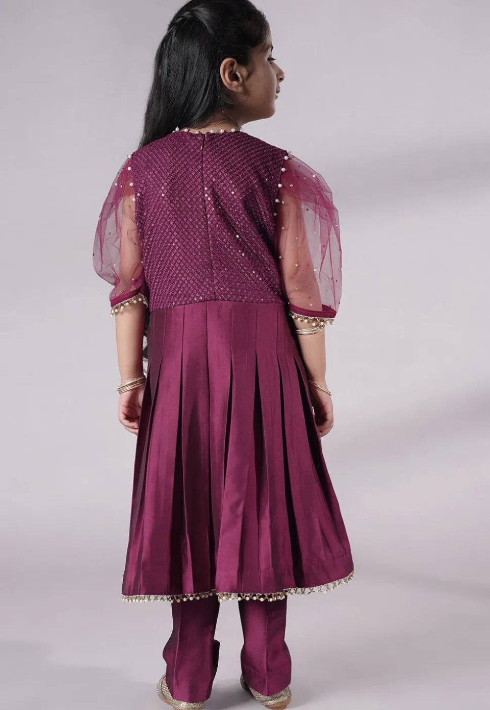 Embroidered Cotton Silk A Line Suit in Purple