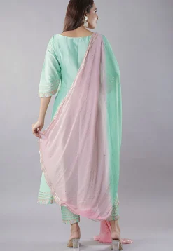 Embroidered Cotton Silk Anarkali Suit in Sea Green