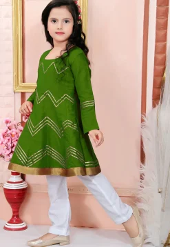 Embroidered Cotton Silk Anarkali Suit in Green
