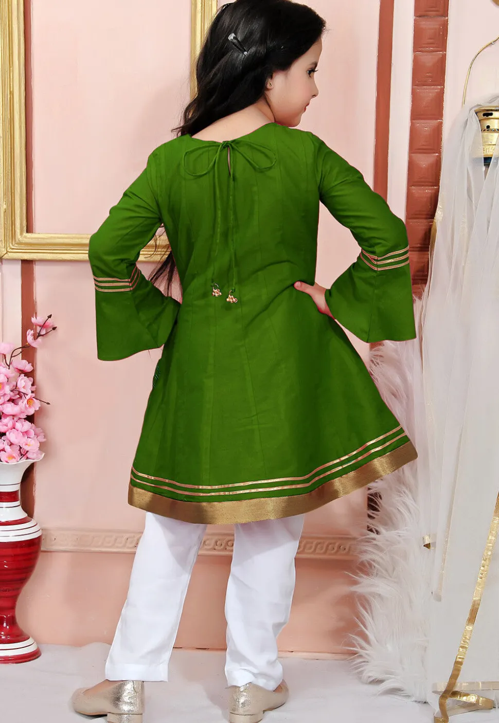 Embroidered Cotton Silk Anarkali Suit in Green