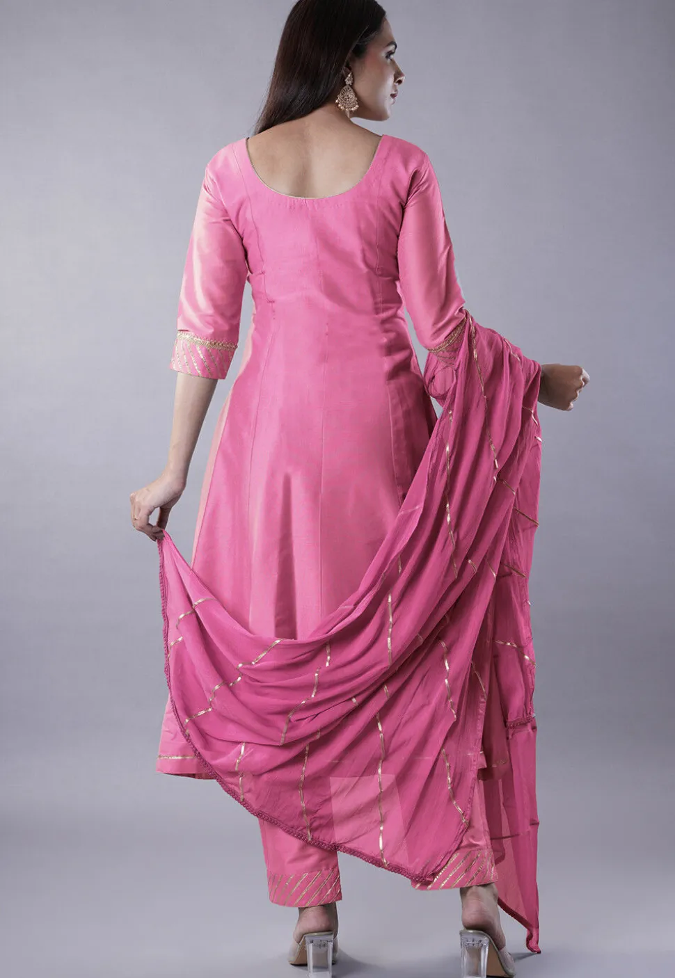 Embroidered Cotton Silk Anarkali Suit in Pink