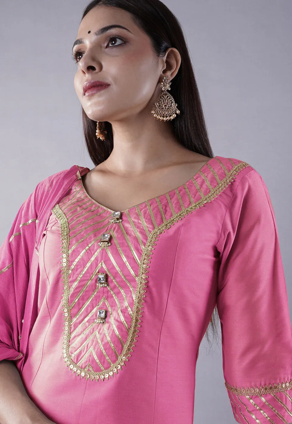 Embroidered Cotton Silk Anarkali Suit in Pink