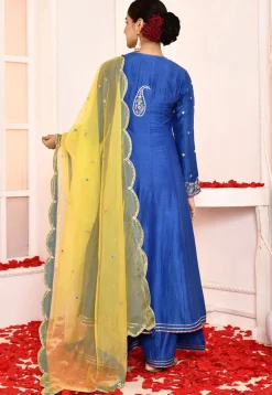 Embroidered Cotton Silk Anarkali Suit in Royal Blue