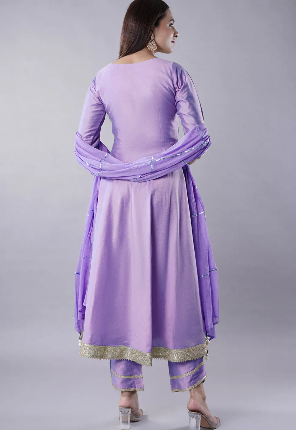 Embroidered Cotton Silk Aline Suit in Light Purple