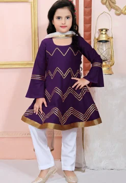 Embroidered Cotton Silk Anarkali Suit in Purple