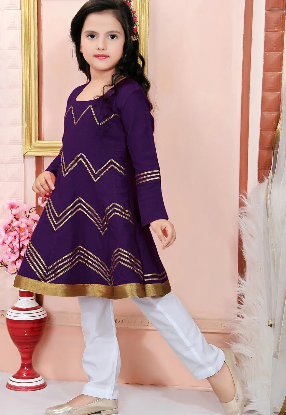 Embroidered Cotton Silk Anarkali Suit in Purple