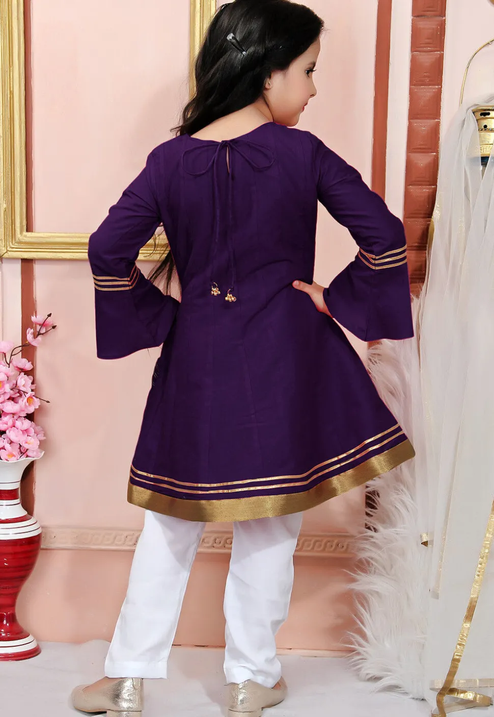 Embroidered Cotton Silk Anarkali Suit in Purple
